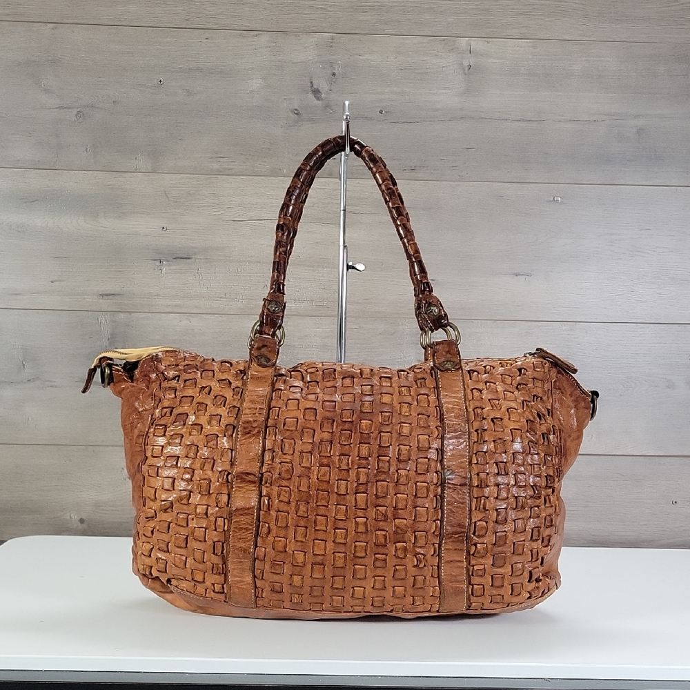 Langellotti Brown Woven Italian Leather Tote Bag